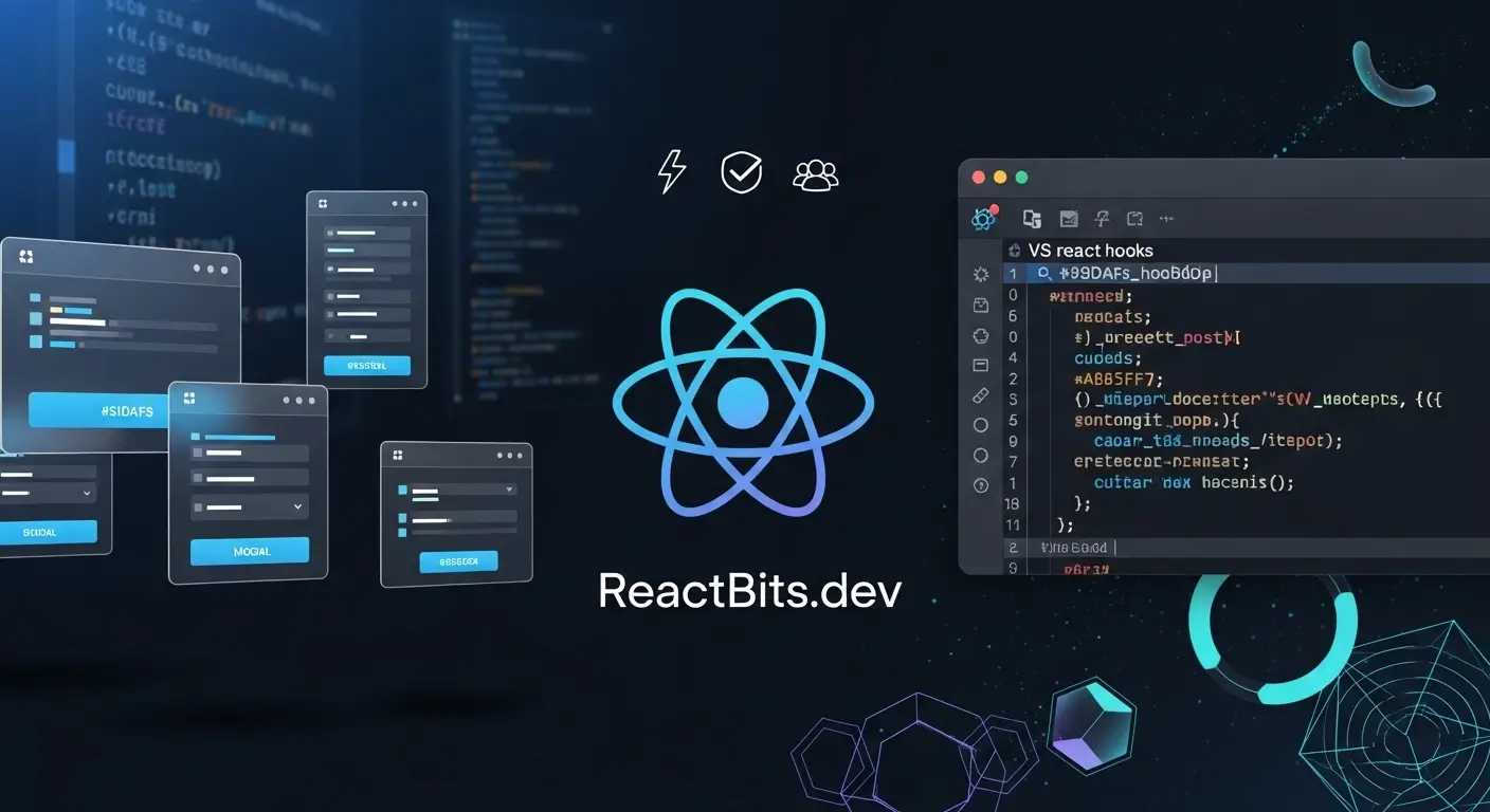 ReactBits.dev React geliştirici araçları kod örnekleri ve komponentler platformu öne çıkan görsel