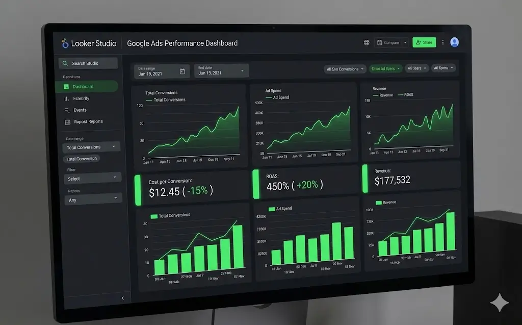 Google Looker Studio Canlı Raporlama Ekranı