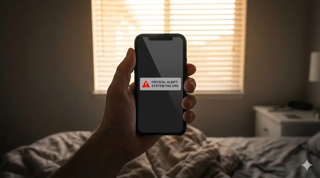 Sabah saatlerinde telefonda aniden beliren Instagram hesabınız devre dışı bırakıldı uyarısını gösteren şok edici ekran görüntüsü konsepti.