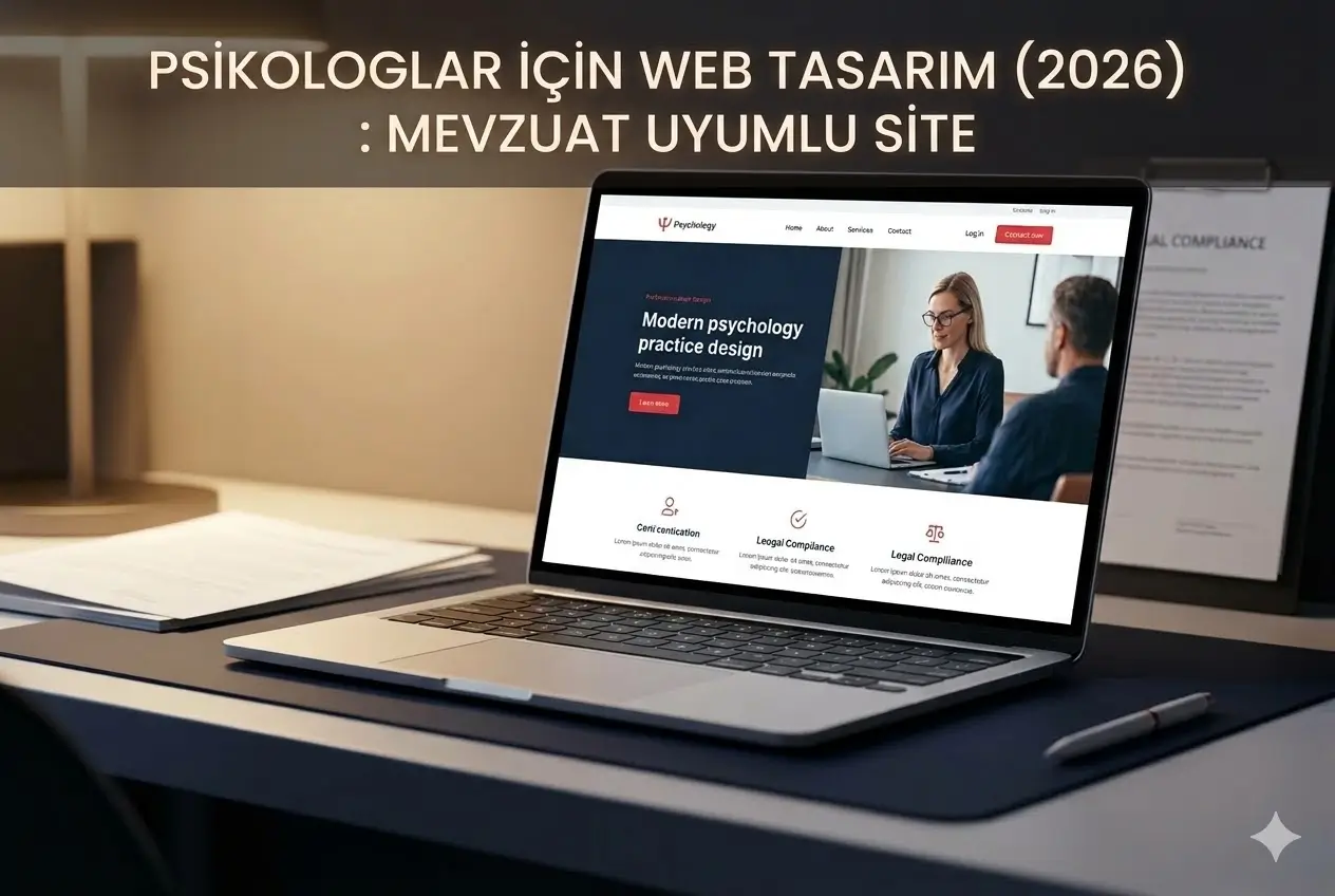 Mevzuata uyumlu psikolog web sitesi tasarımı — laptop ekranında profesyonel site görünümü