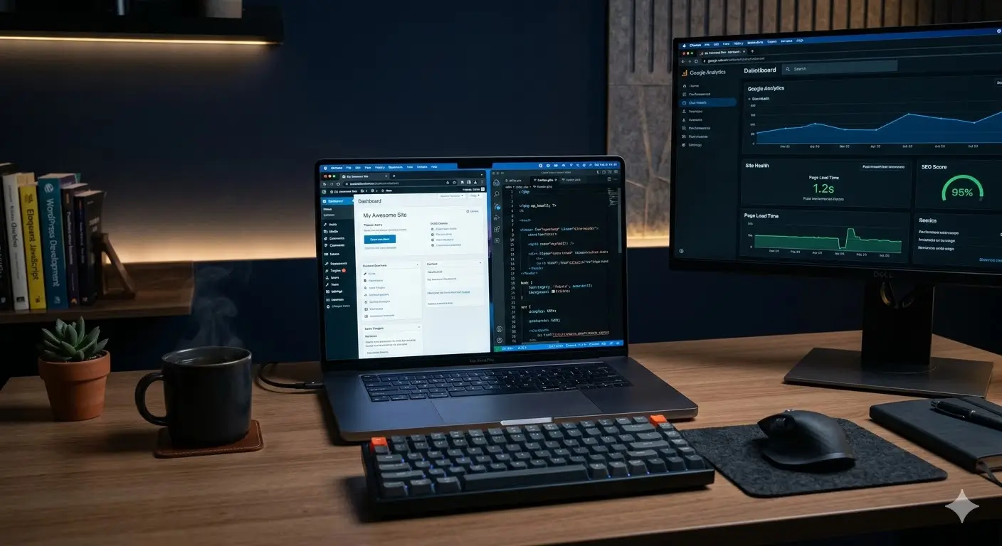 WordPress web tasarım uzmanı çalışma ortamında site geliştirme sürecini yönetiyor