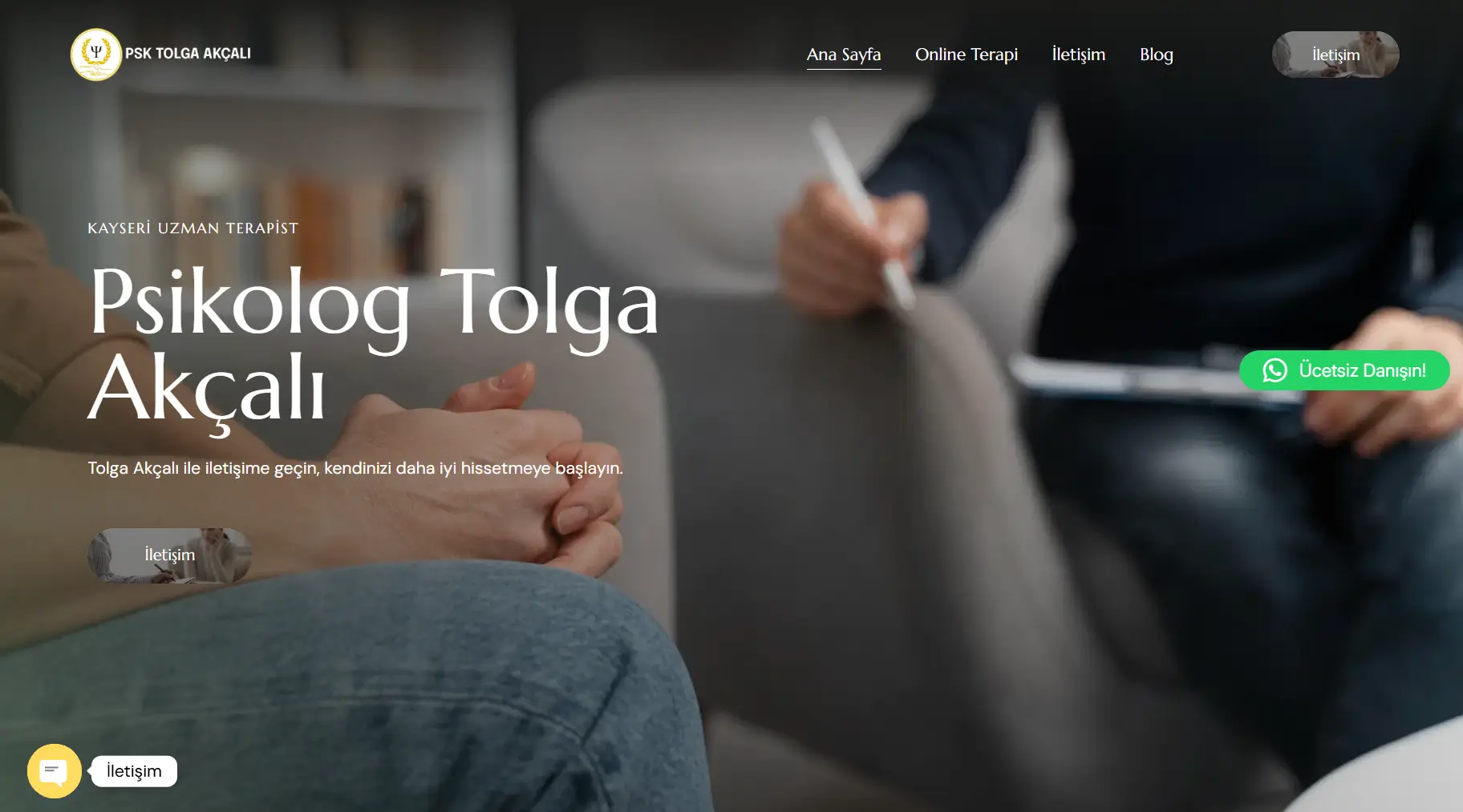 Psikolog Tolga Akçalı web sitesi ana sayfa ekran görüntüsü — Kayseri merkezli muayenehane